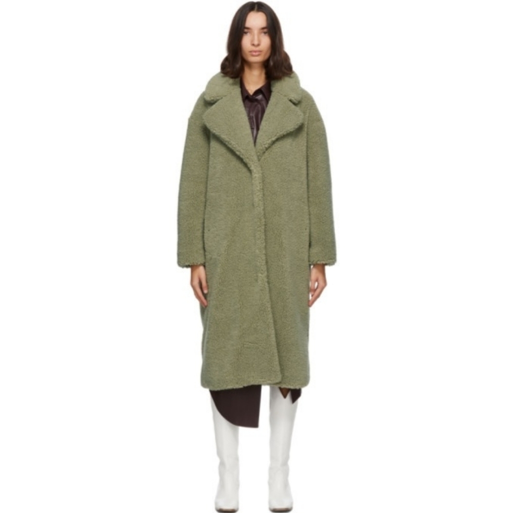 STAND STUDIO Olive Green Teddy Coat Faux FUR SHEARLING - Picture 4 of 9